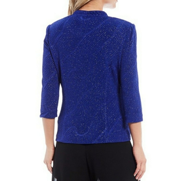 Alex Evenings 1 Button Glitter Twinset - Blk/Royal - Picture 3 of 15